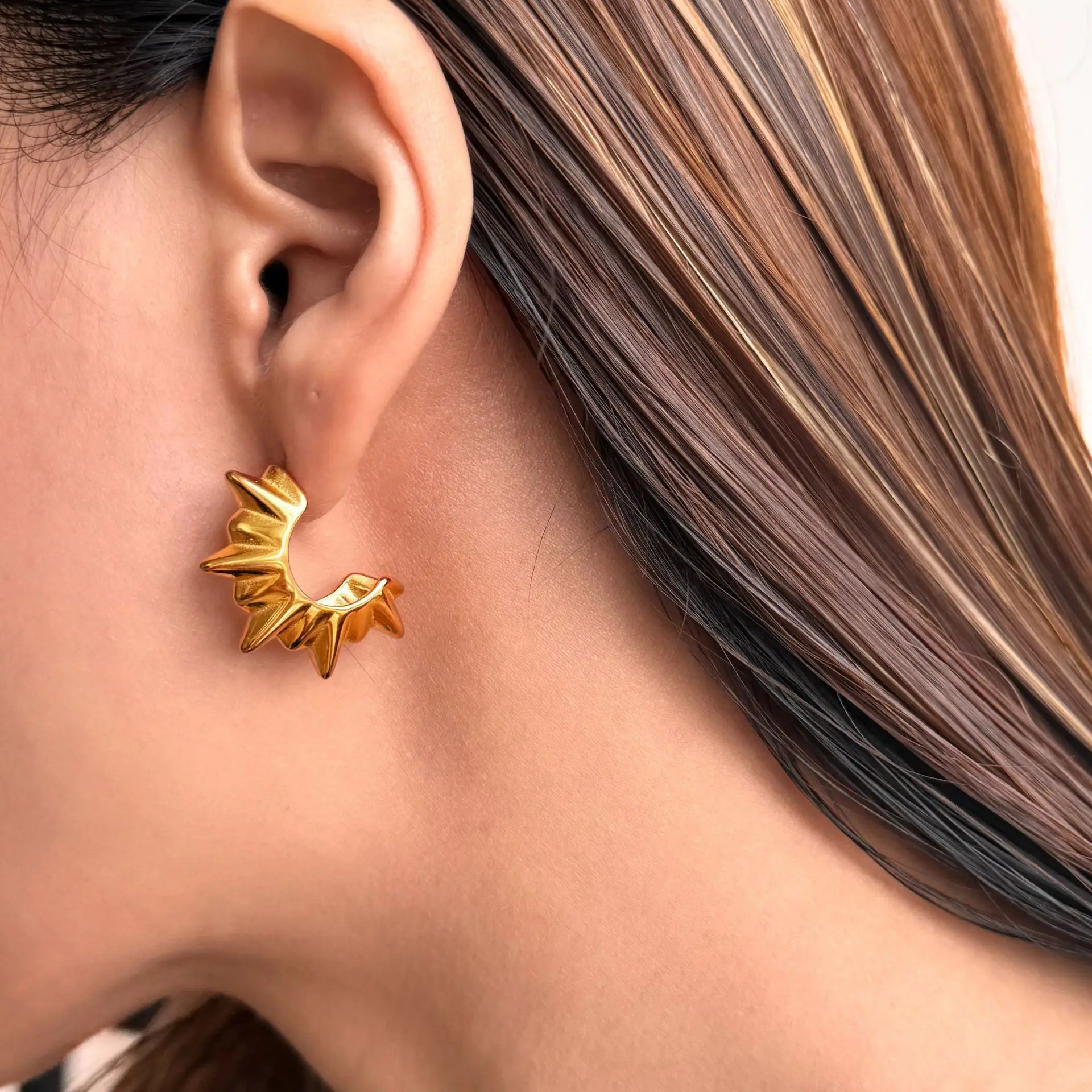 Женские серьги-гвоздики с заклепками позолоченные серьги неправильной формы 18 К