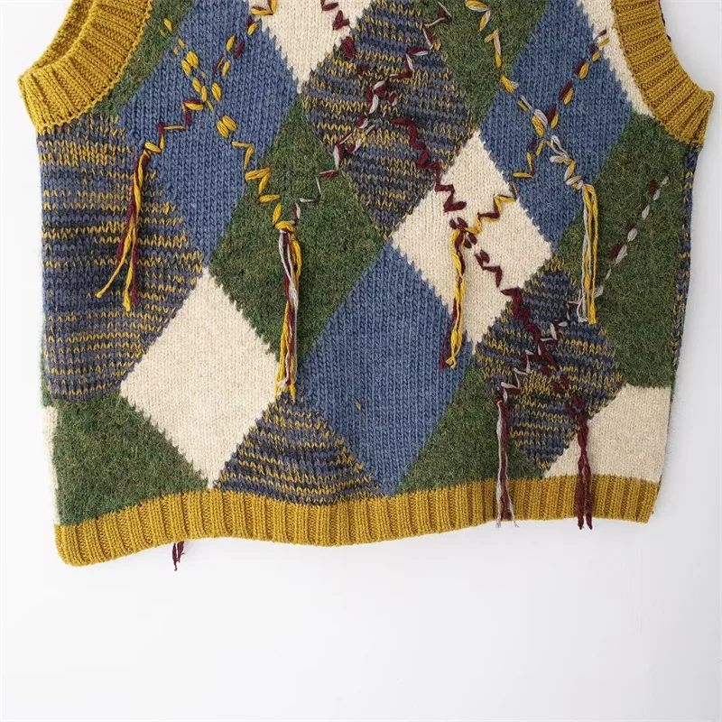 KEYANKETIAN 2024 осенне-зимний новый женский жаккардовый свитер в клетку с бриллиантами