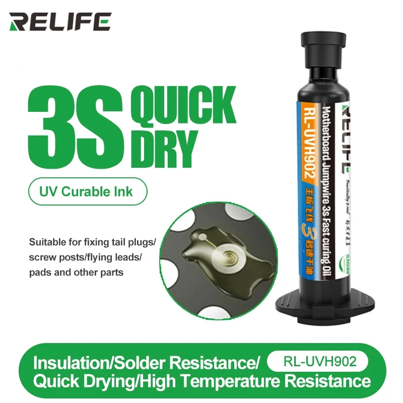 

RELIFE RL-UVH902 10CC 3S Nano Solder Mask for Mobile Phone Repair Jumping Wire UV Quick Dry Curing Welding Paste Flux Oil