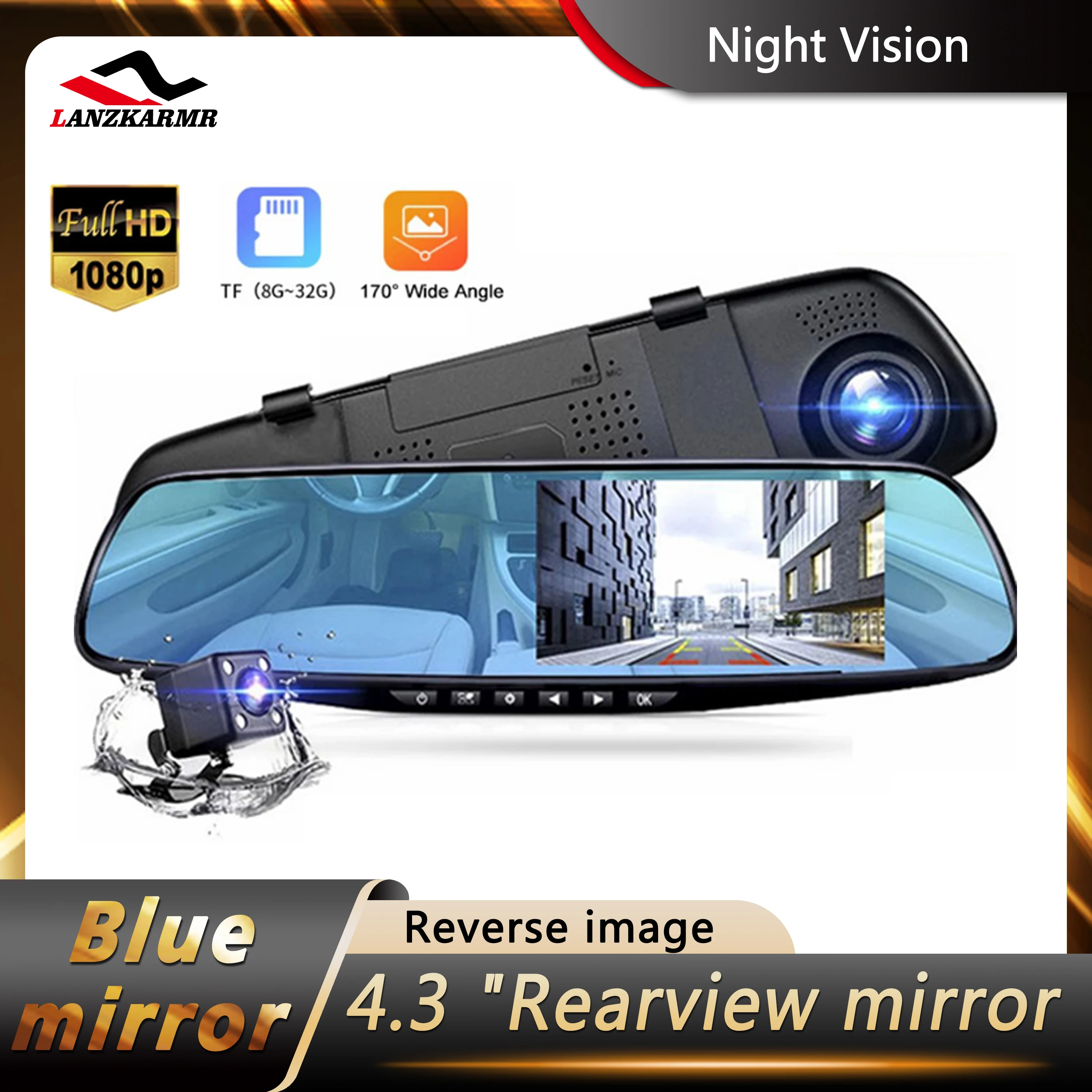 

Видеорегистратор автомобильный, 4,3 дюйма, Full HD 1080P IPS дисплей, два объектива, Автомобильный видеорегистратор, зеркало заднего вида, G-датчик, ...
