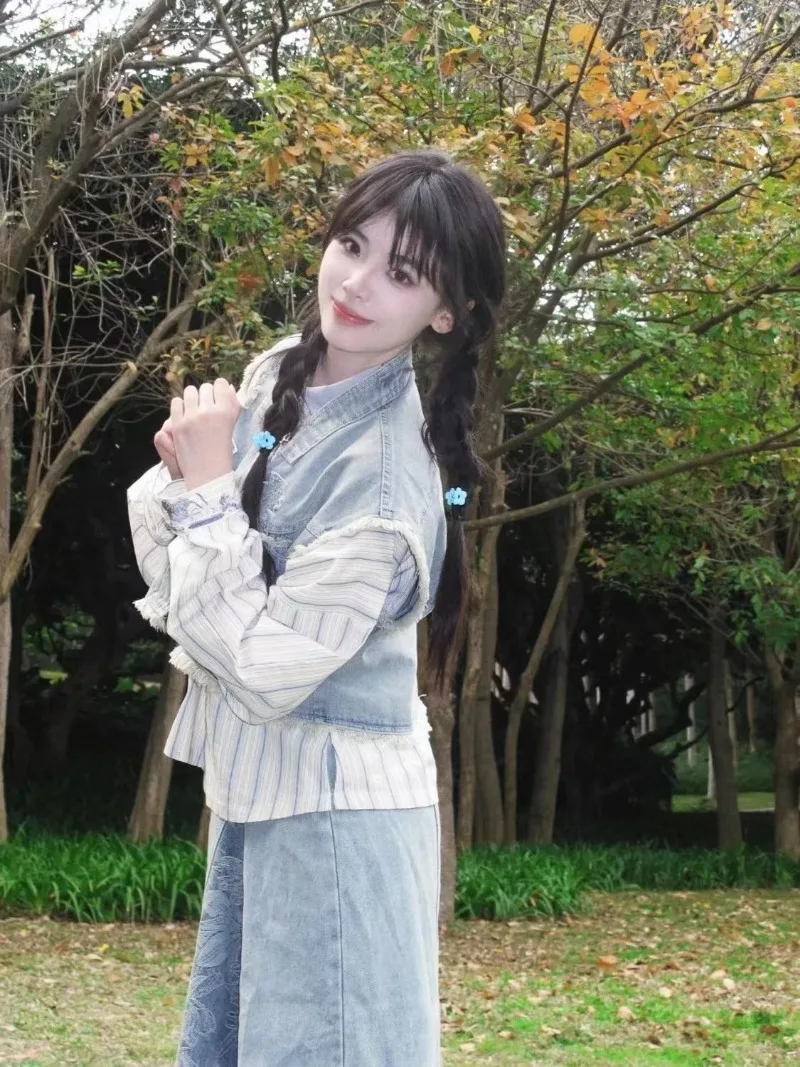 Miiiix Новый китайский стиль Instagram джинсовый Улучшенный жилет ханьфу Топ Женская