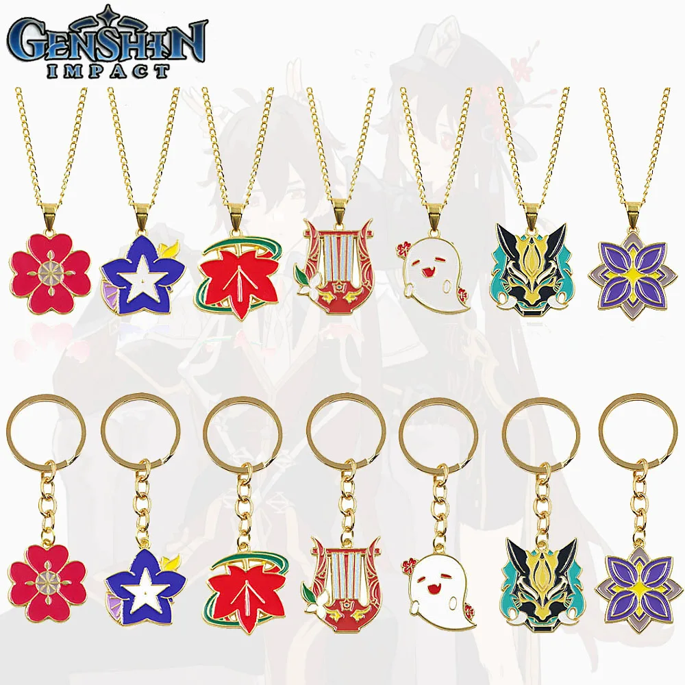 

Genshin Impact HuTao Ghost Necklace Cartoon Figure Venti Xiao Raiden Shogun Kaedehara Kazuha Weapon Necklace Keychain Jewelry