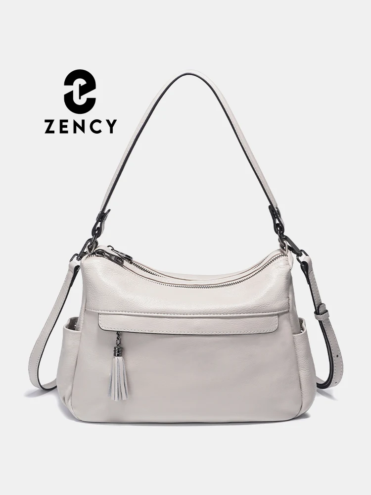 

Zency Beige Bag 100% Genuine Leather Soft Hobo Shoulder Bag Women's Handbags Trend 2023 Designer Roomy Black Leather Bag Tassel