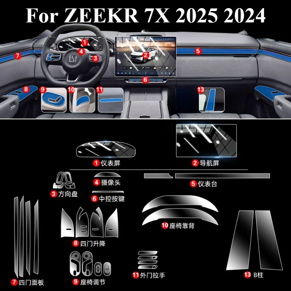 

Для ZEEKR 7X 2025 2024, защитная пленка PPF, аксессуары, интерьерная прозрачная ТПУ, GPS-навигация, панель шестерни, наклейка на центральную консоль