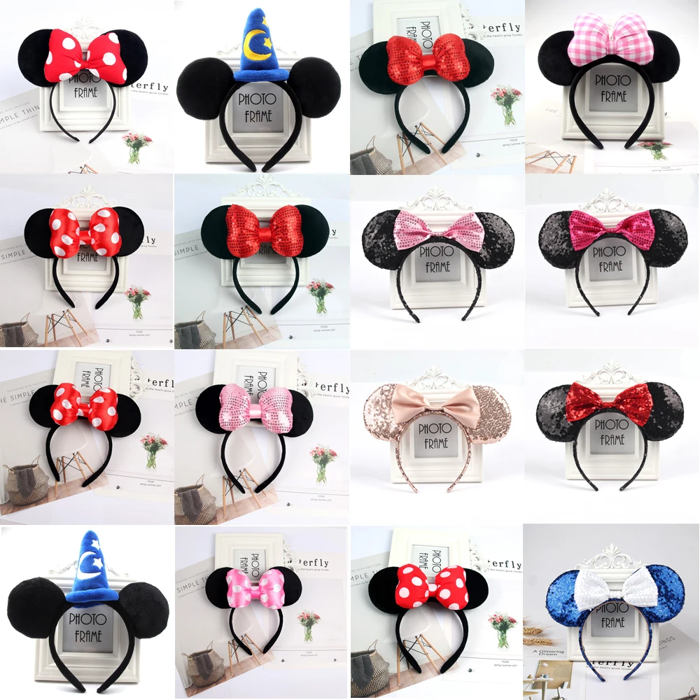 

Disney Cute Performance Party Minnie Mickey Mouse Bow DY Black Ear Headband Christmas Hair Accessories Children's Day Gift