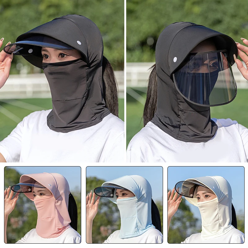 

Women Protective Ice Silk Neck Cover Hat Anti Ultraviolet Sunshade Hat Cycling Beach Cap Women's Foldable Wide Brim Sunhat