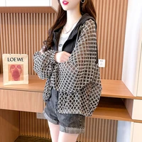 hooded sun protection clothing women summer design stitching long sleeved cardigan female loose thin breathable printing jacket