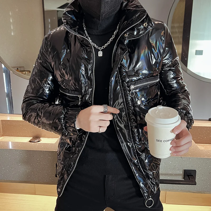 Bright Face Illusion Men's Parka Autumn Winter Thick Warm Stand Collar Jackets Streetwear Slim Casual Short Parkas Overcoat 2022