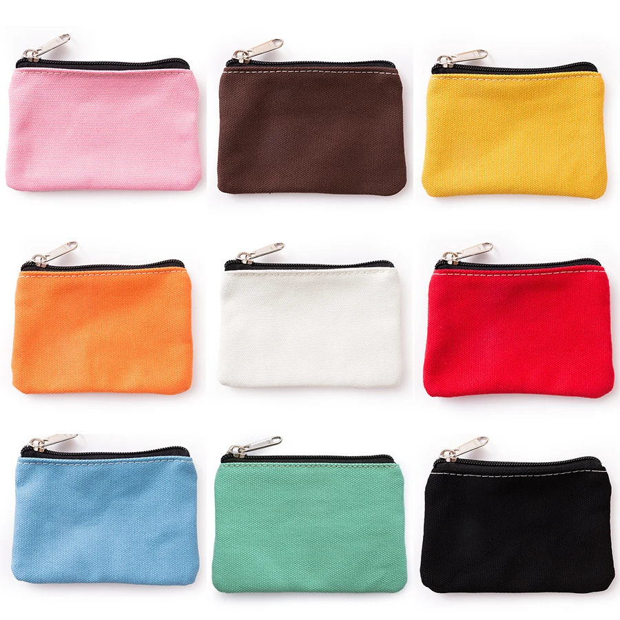 Solid Color DIY Canvas Coin Purse Zipper Mini Coin Key Bag Money Pocket Women Men Simple Coin Purse Small Wallet Kid Gift Pouch