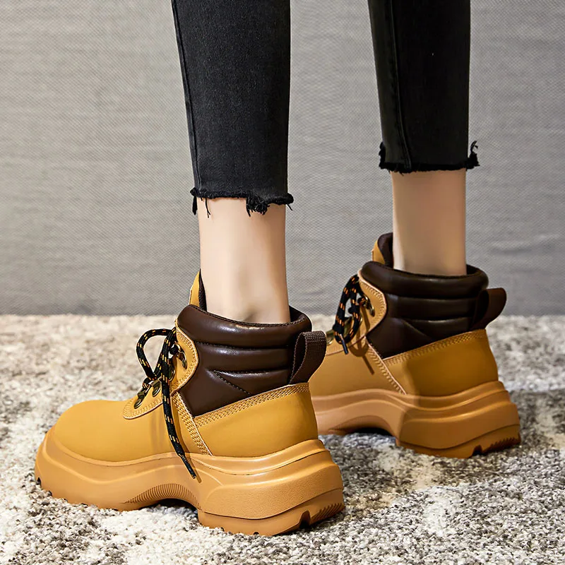 

Genuine Leather Women Autumn Martin Boots Platform Ankle Boots Ladies Casual Sports Shoes Winter Thick Sole Booties