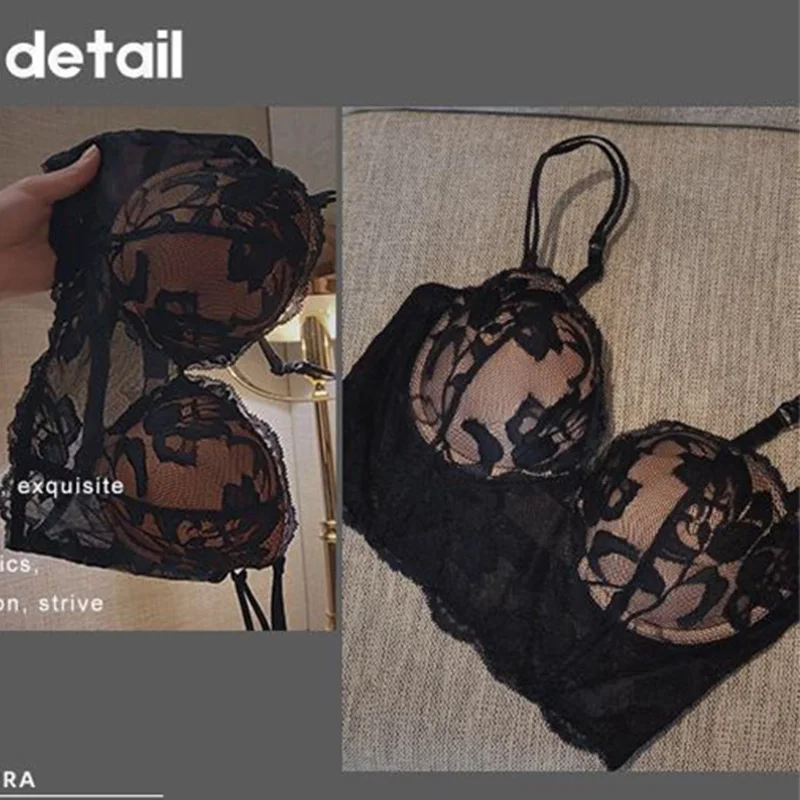 Sujetador Para Mujer Black Sexy Body Bra for Women Lace Underwear Soft Underwire Push Up Bras 80B Brassiere Embroidery Lingerie