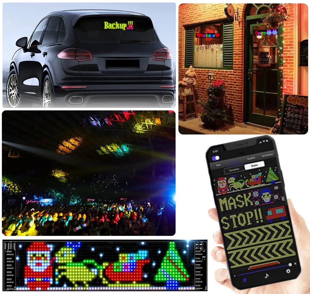 LED Car Sign LED Matrix Panel APP Control Flexible Car Sign Display Scrolling Addressable for Shop Bar Hotel Cinemas 14.6x3.6”