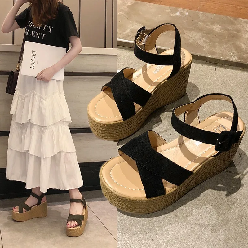 

Fashion Wedge Sandals for Women Summer 2023Casual Non-slip Peep Toe Platform Shoes Rubber Sole Buckle Elegant Heel Woman Sandale