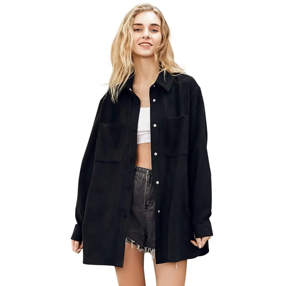 Elegant And Youth Woman Blouses Fashion Designer Lapel Pure Color Shirts Autumn Simple Genuine Suede Formal Blouses For Women