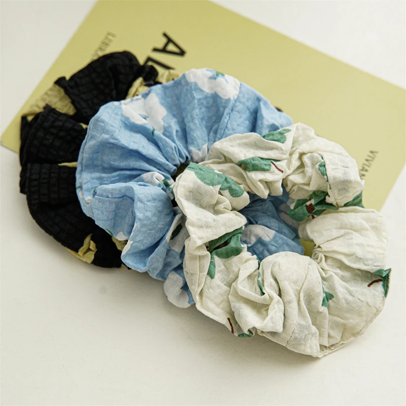 

Fashion Floral Crumpled Scrunchies Vintage Elastic Hair Rubber Bands Hair Rope For Ponytail Holder Hair Accessories Headwear2022