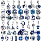 Синяя серия воздушных шаров самолета звезд Луны бусины подходят для оригинального Pandora Шарм браслет DIY ювелирные изделия подарок