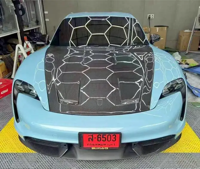 Передний бампер из настоящего углеродного волокна, капот двигателя, Крышка вентиляционного отверстия для Porsche Taycan / Turbo / S 2019 2020 2021 2022 2023 Передний бампер из настоящего углеродного волокна, капот двигателя, Крышка вентиляционного отверстия для Porsche Taycan / Turbo / S 2019 2020 2021 2022 2023