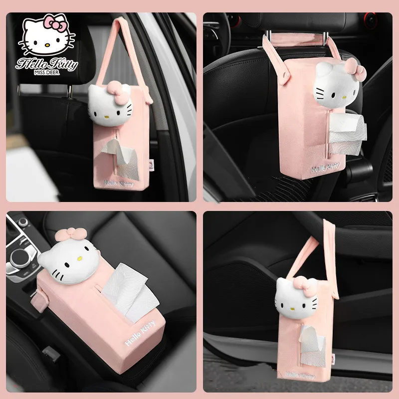 

Hellokitty Car Paper Box Kawaii Creative Car Tissue Box Cartoon Plush Doll Cute Girl Car Interior Seat Back Paper Box