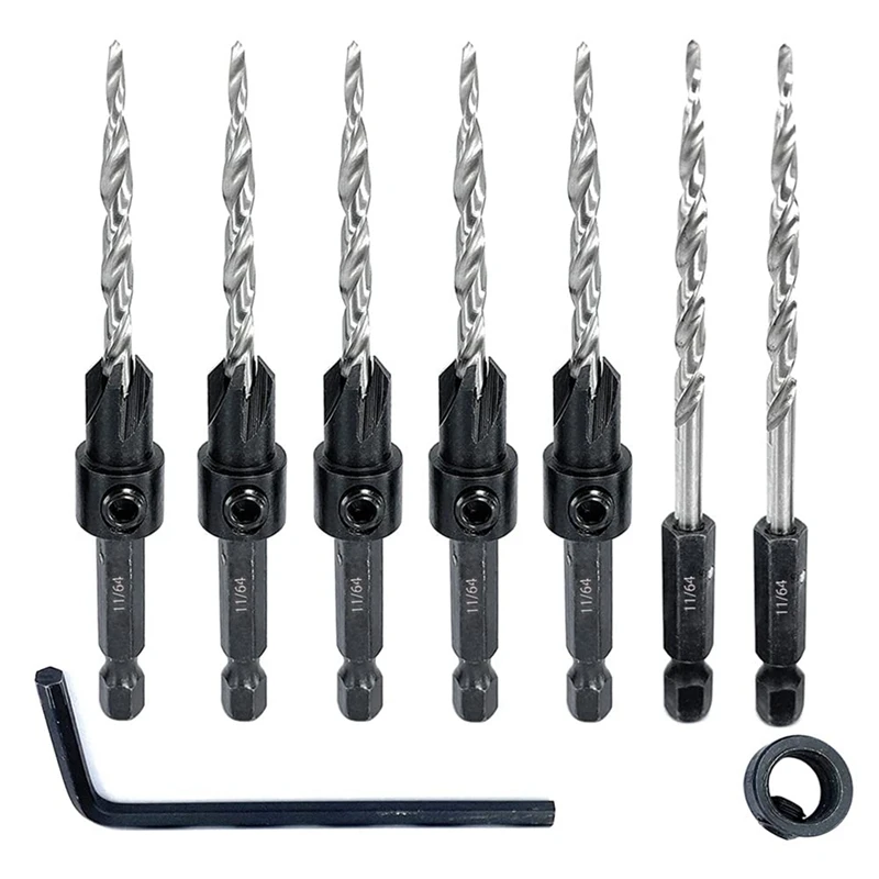 

5Pcs Wood Countersink Drill Bit Set With 2Pcs Counter Sinker Replacement Tapered Drill Bit For Drilling Pilot Hole