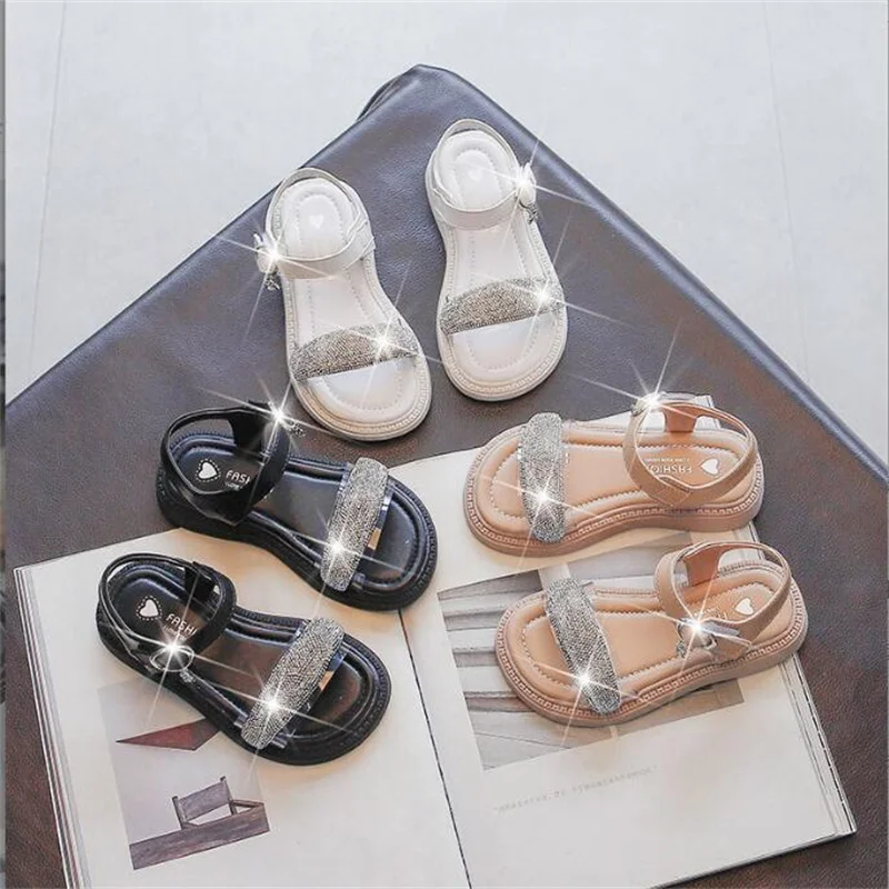 

girls diamond sandals 2022 Fashion Summer New rhinestones Princess Shoes for Party Shows sandals soft sole beach shoes EUR 26-36