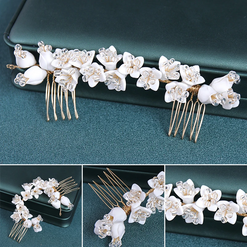 

Bridal Hair Accessories 2 Hair Combs White Flower Headpieces Hairbands Headbands for Women Girls Bride Wedding Headwear Jewelry