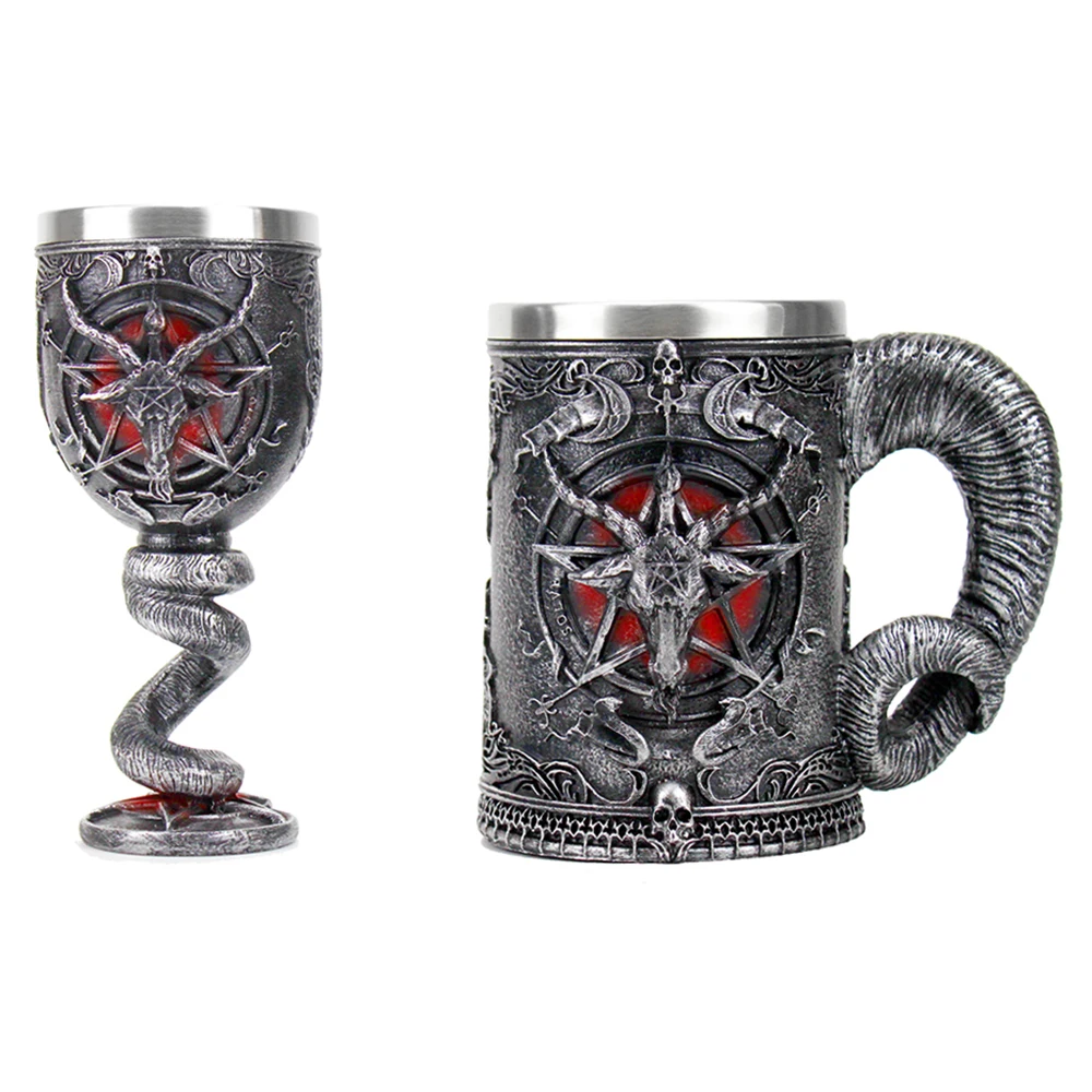 600ml 200ml Baphomet Pentagram Horn Goblet Wine Glass Gothic Wicca Pagan Mystical Coffee Beer Mugs Tankard Mystic Wicca Fan Gift