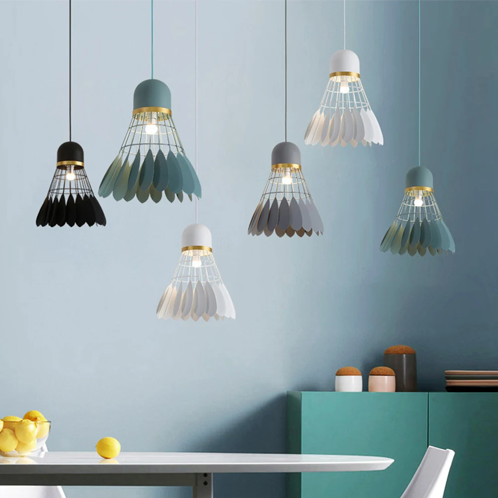 

E27 Lamp Holder Modern Sport Style Wrought Iron Badminton Chandelier Multicolor Creative Pendant Light for Bedroom living room