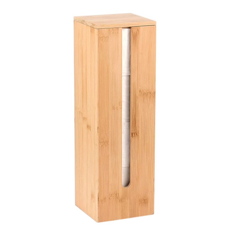 

Держатель для туалетной бумаги из бамбука для ванной комнаты, запасной Органайзер, вертикальный отдельный органайзер, вмещает 4 рулона туал...