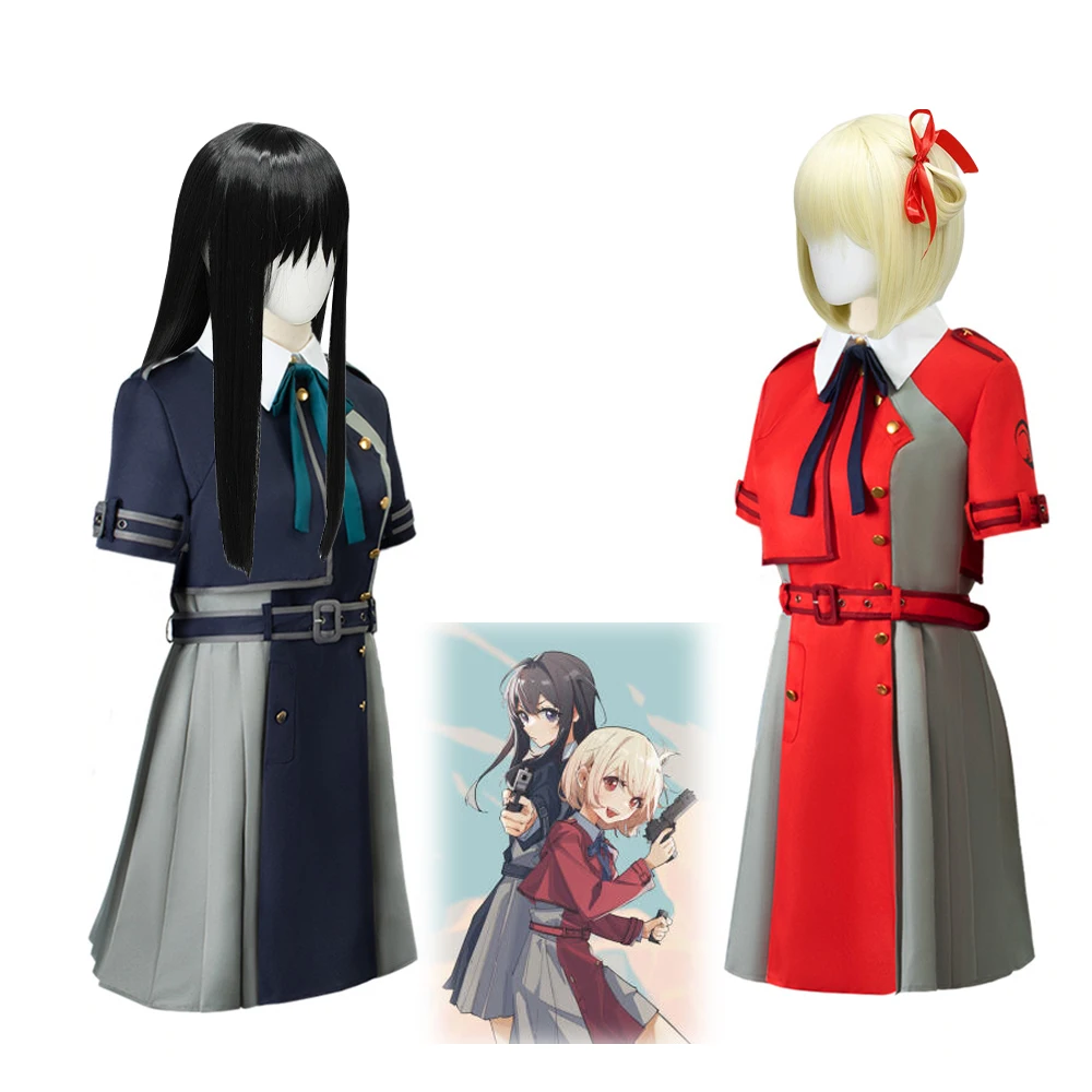 

Костюм для косплея Lycoris Recoil nishikier Chisato Inoue Takina аниме с короткими рукавами, красная Синяя Униформа, платье, Нарядные Костюмы на Хэллоуин