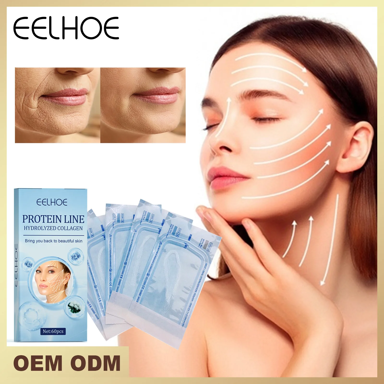 

60pcs Tightening Skin Care for WomenThread No Needle Gold Protein Line Absorbable Collagen for Facial Lift Anti Aging Hyaluronic