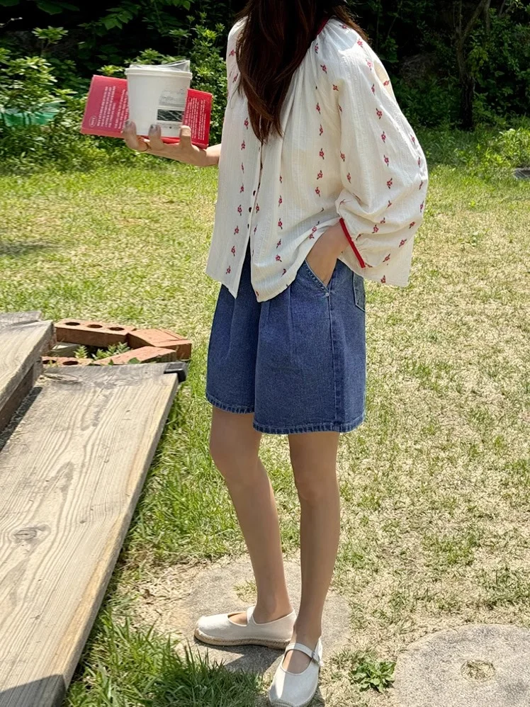 Женская блузка с длинным рукавом цветочным принтом