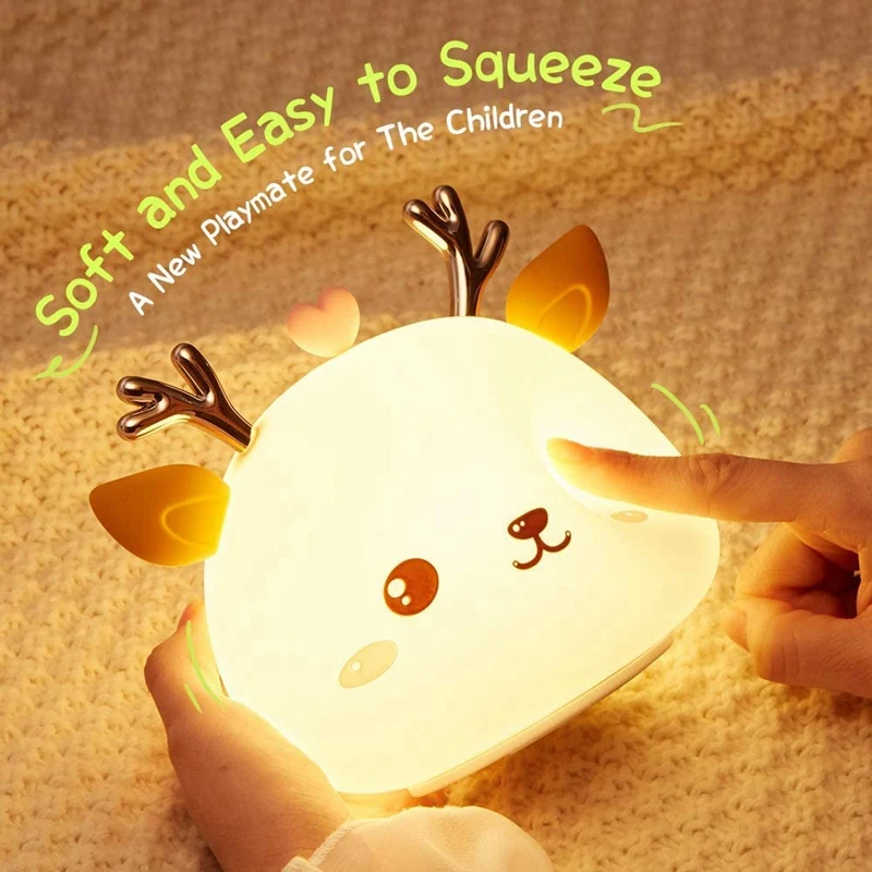Promotion! Portable Night Lights for Kids Baby Silcone Light USB Rechargeable Deer Lamp with Press Sensor |