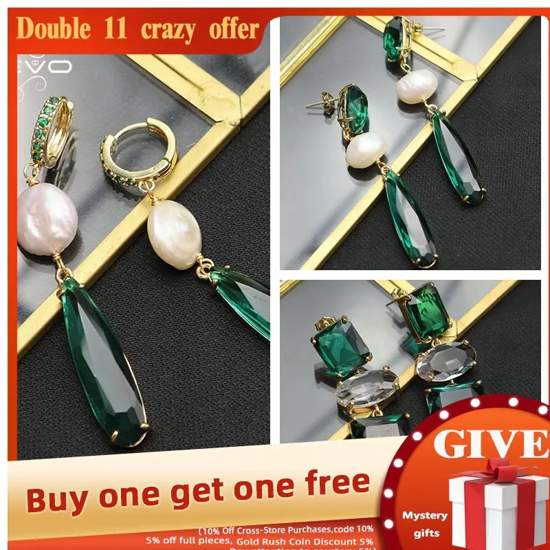 

GLSEEVO Shining Emerald Crystal Baroque Pearls Chain Drop Drop Earrings France Fashion Superior Woman Luxury Jewelry Gift GE1196