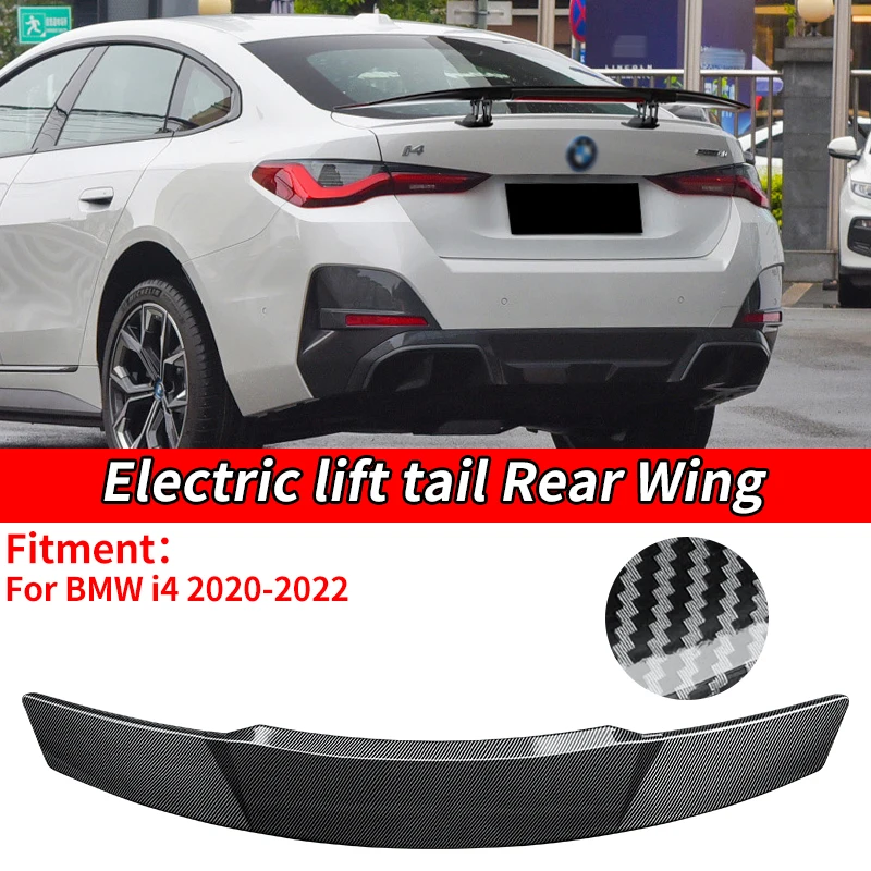 

Car Universal Electric Rear Spoiler Wing Trunk Tail Remote Control Modification Accessories Carbon Fiber For BMW i4 2020-2022