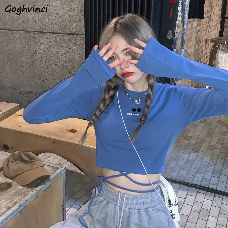 

Long Sleeve T-shirts Women Design Sexy Crop Ins Prevalent Bandage Tops Harajuku Ulzzang Street Spring Female Ropa Hot Skinny New