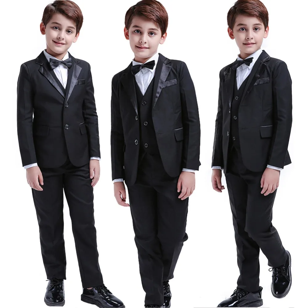 

5Pcs Black Toddler Boys Suits Wedding Formal Children Suit Tuxedo Dress Party Ring bearer 3-12 Years Kids Gentlemen Suit