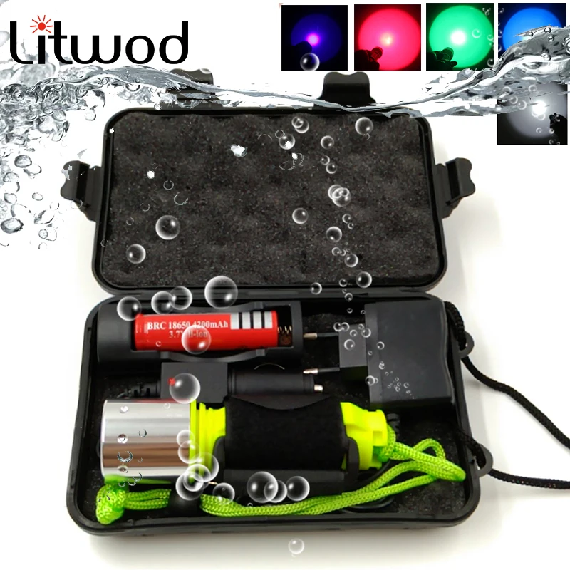 

100000lm D503 XM-L2 U3 5 Colors Diving LED flashlight Torch 2000LM Waterproof underwater light lamp for diving light