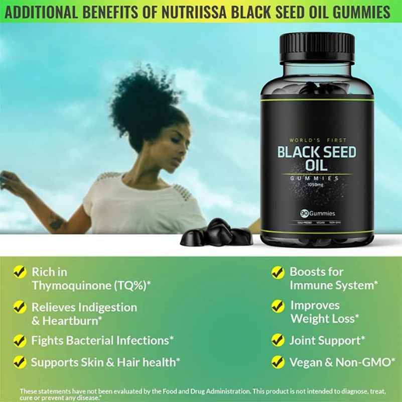 

1 Bottle Black seed oil Gummies Relieves Indigestion Fights Bacterial Infections Boosts Immune System Supports Skin Hair health