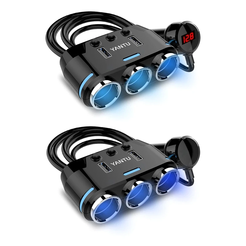 

12V-24V Car Cigarette lighter Socket Splitter Plug Dual USB Charger Plug Adapter Port 3 Way Auto For Navigators Phone R2LC