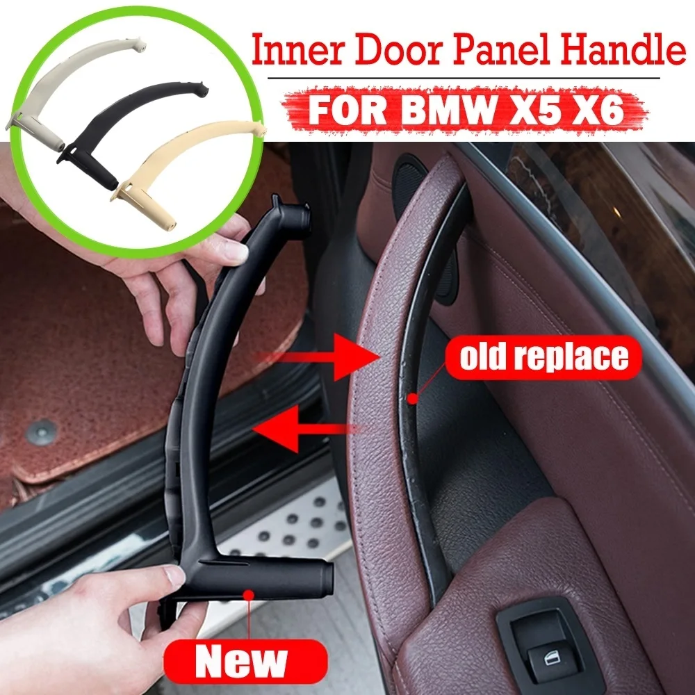 

Car Beige Black Armrest Car left Right Interior Door Handle Inner Panel Pull Trim Cover For BMW E70 E71 X5 X6