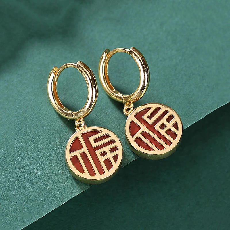 

Трехмерные дизайнерские круглые серьги «ФУ» из Южного Красного турмалина, нежные очаровательные дамские ювелирные изделия в китайском сти...