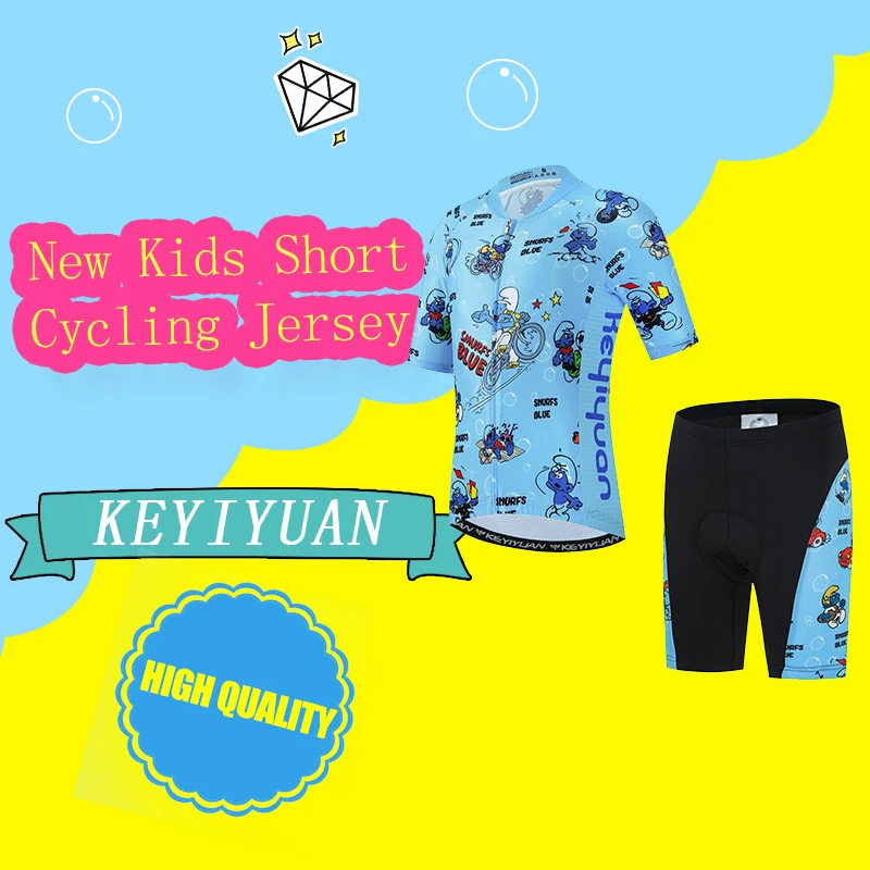 KEYIYUAN Kids Short Sleeve Cycling Jersey Set Summer MTB Cycling Clothing Bicycle Sports Wear Suit Children's Bike Clothes