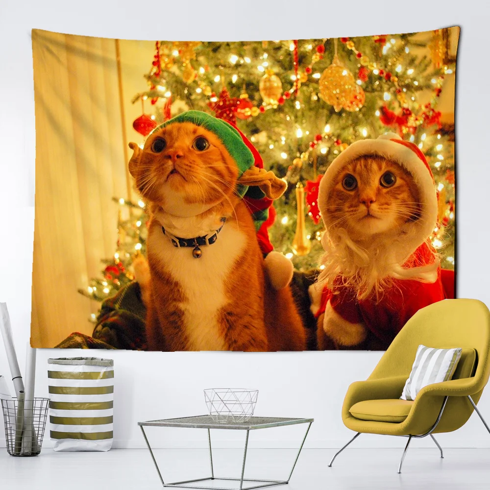 

Christmas Cat Tapestry Wall Hanging Christmas Day Hanging Cloth Scene Decoration Cloth Wall Cloth Multiple Sizes