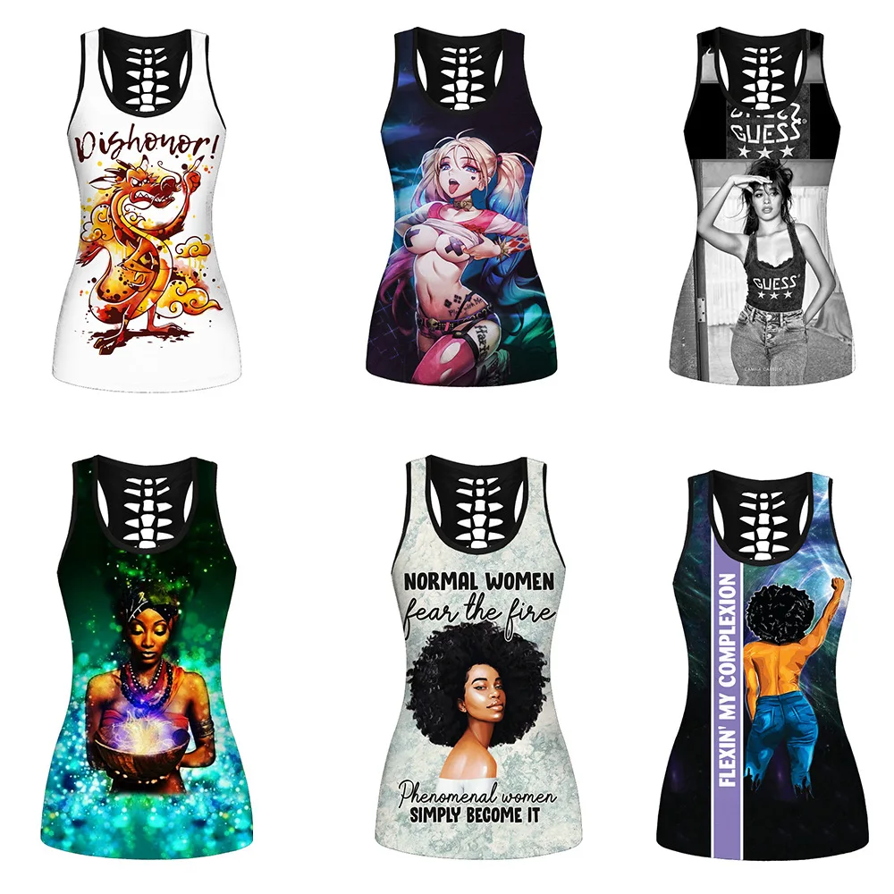 

[You're My Secret] Women Summer Sleeveless Graphic Print Tank Top Hollow Out Y2K Funny O Neck Tops for Women Ladies Ropa Mujer