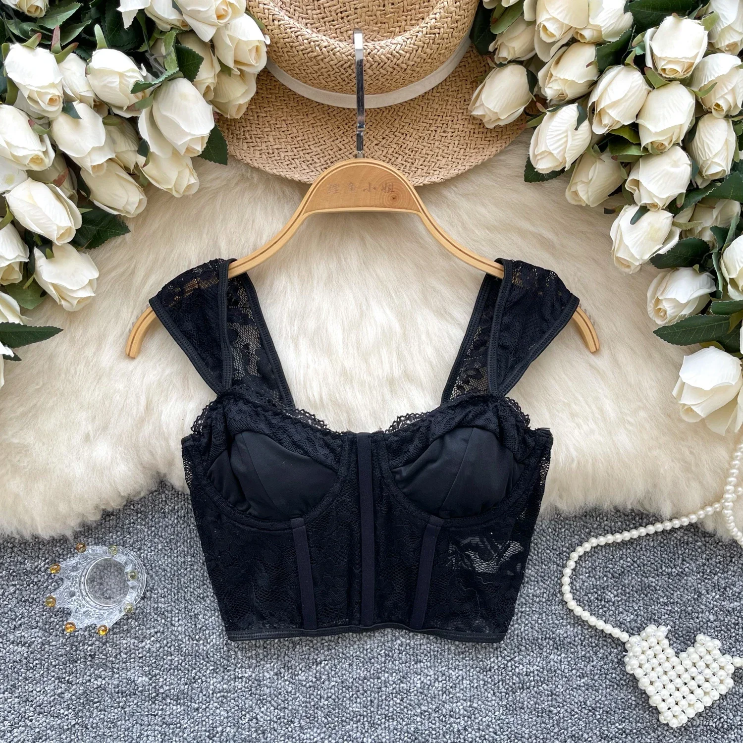 Женский кружевной корсет с открытыми плечами повседневный укороченный