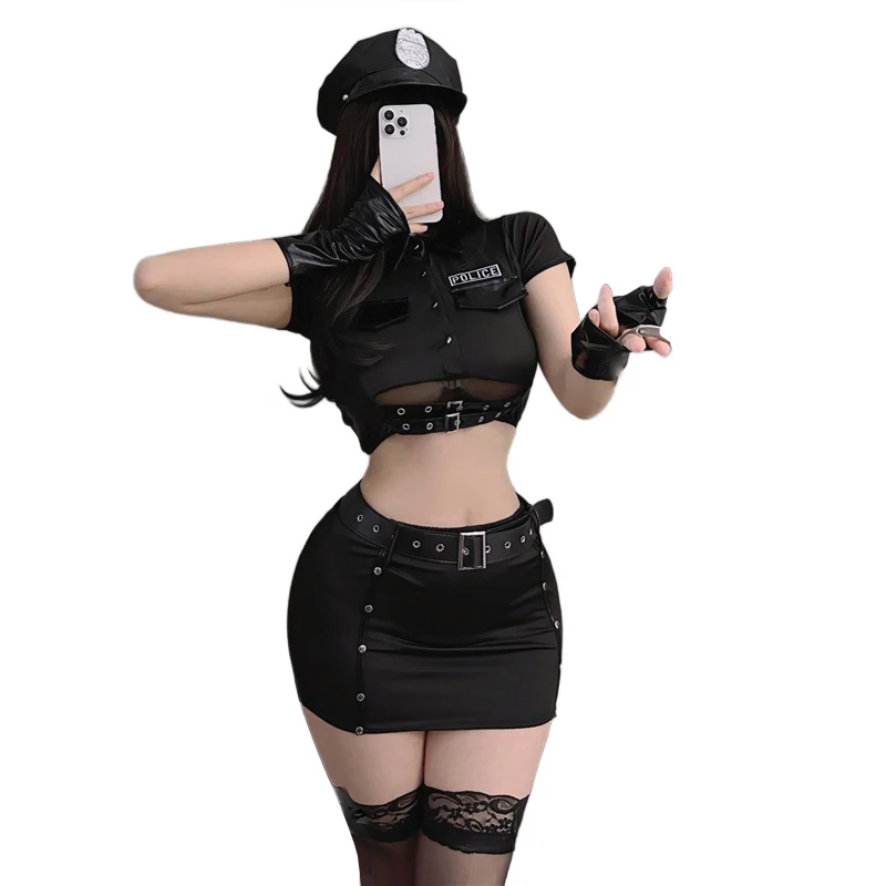 Сексуальная женская черная полицейская форма полицейский женский костюм для