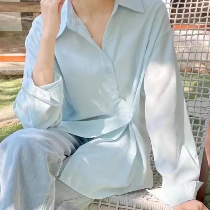 Женская свободная рубашка с длинным рукавом