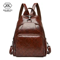 retro solid color women backpack large capacity travel backpack pu leather backpacks fashion school bags for girls