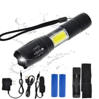 led flashlight side cob lamp design t6l2 8000 lumens zoomable torch 4 light modes with 18650 battery charger accessories