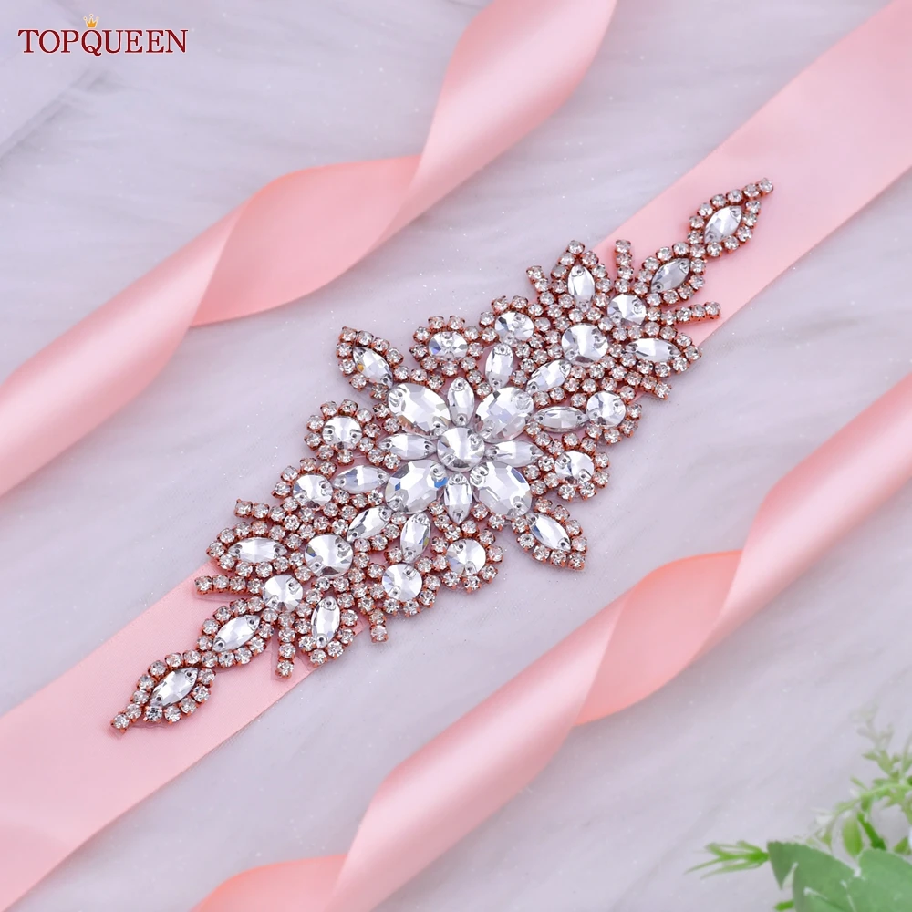 

TOPQUEEN S01 Women'S Belt With Rhinestones Rose Gold Wedding Dress Sash Bridal Accessories Female Evening Party Gown Applique